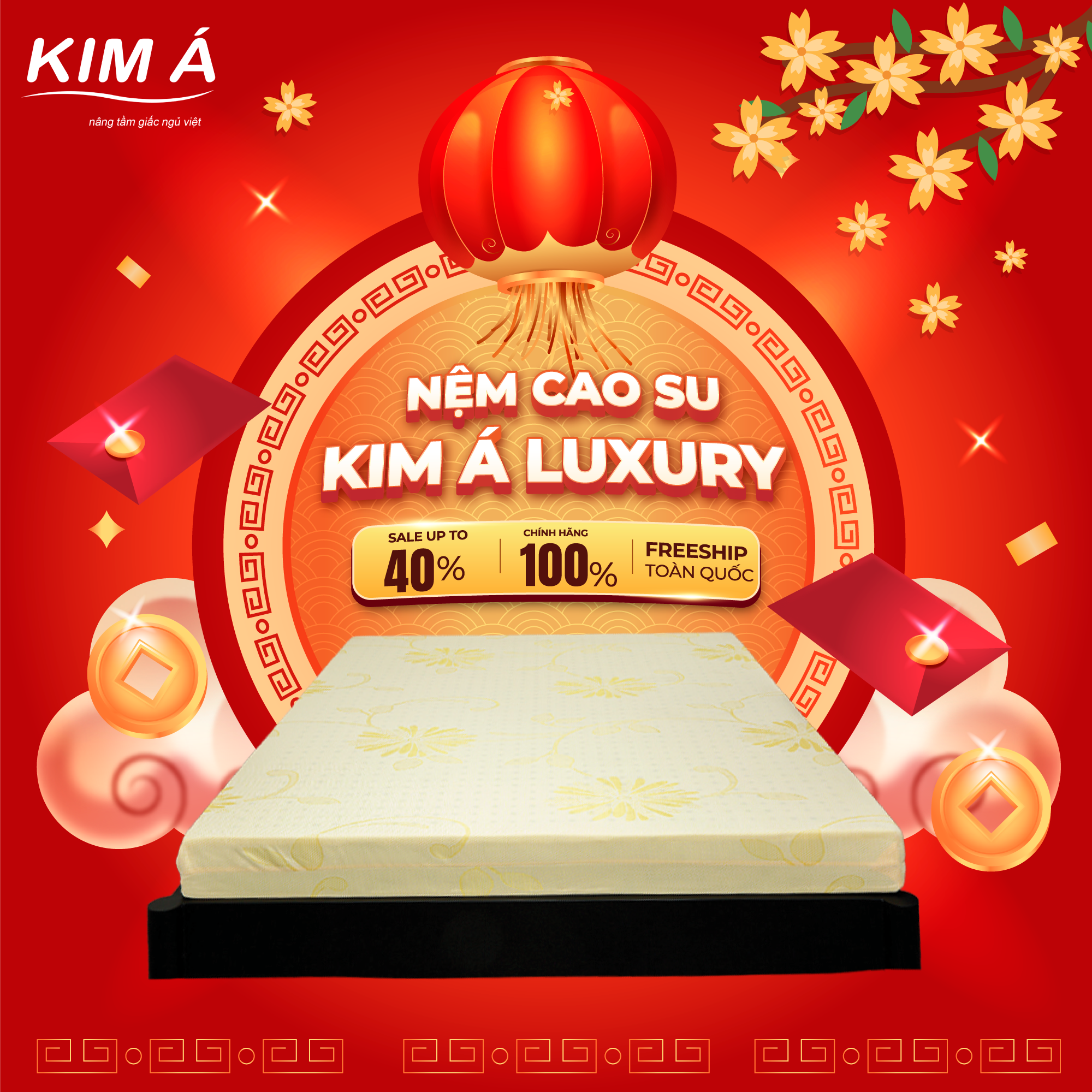 Nệm Cao Su Kim Á Luxury Cao Cấp, Bền Bỉ, Thoáng Mát, Êm Ái, Bởi Hành Bởi Kim Á