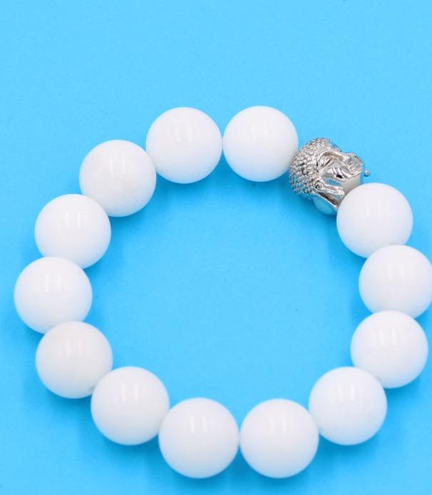 Chuỗi tay san hô trắng 14 ly - cẩn hạt Như Lai trắng VSHTNLT14 - hợp mệnh Kim, mệnh Thủy