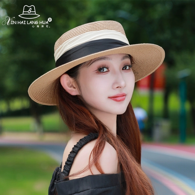 Nón vành nhỏ fedora chất liệu cói mũ rộng vành đi biển phối đai đen trắng thời trang Hàn Quốc Chất liệu cói thoáng mát Kích thước vành rộng 5cm