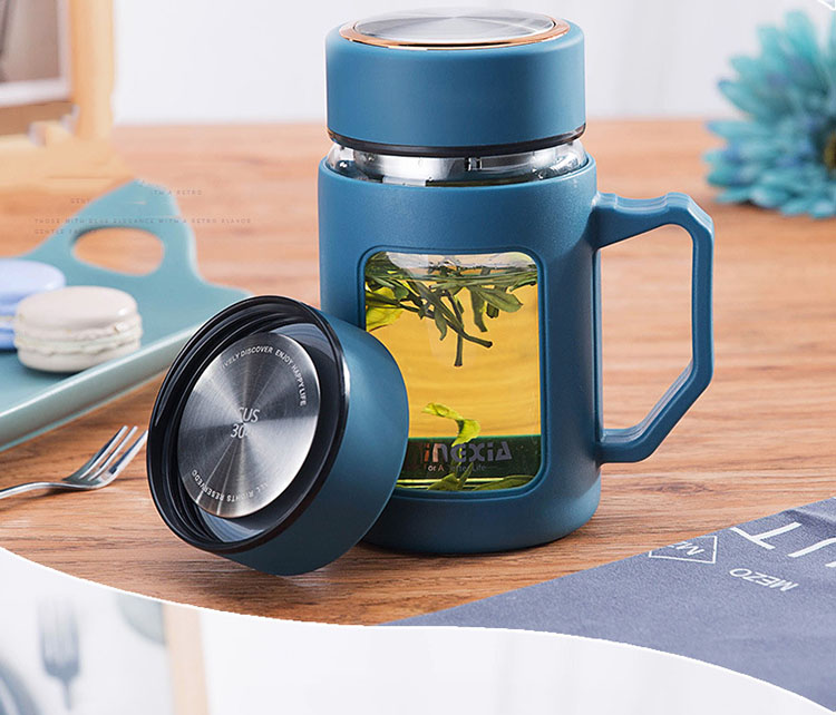 Cốc pha trà giữ nhiệt thủy tinh inox304 cao cấp MXCG05 (tặng 01 túi chè Thái Nguyên), màu xanh