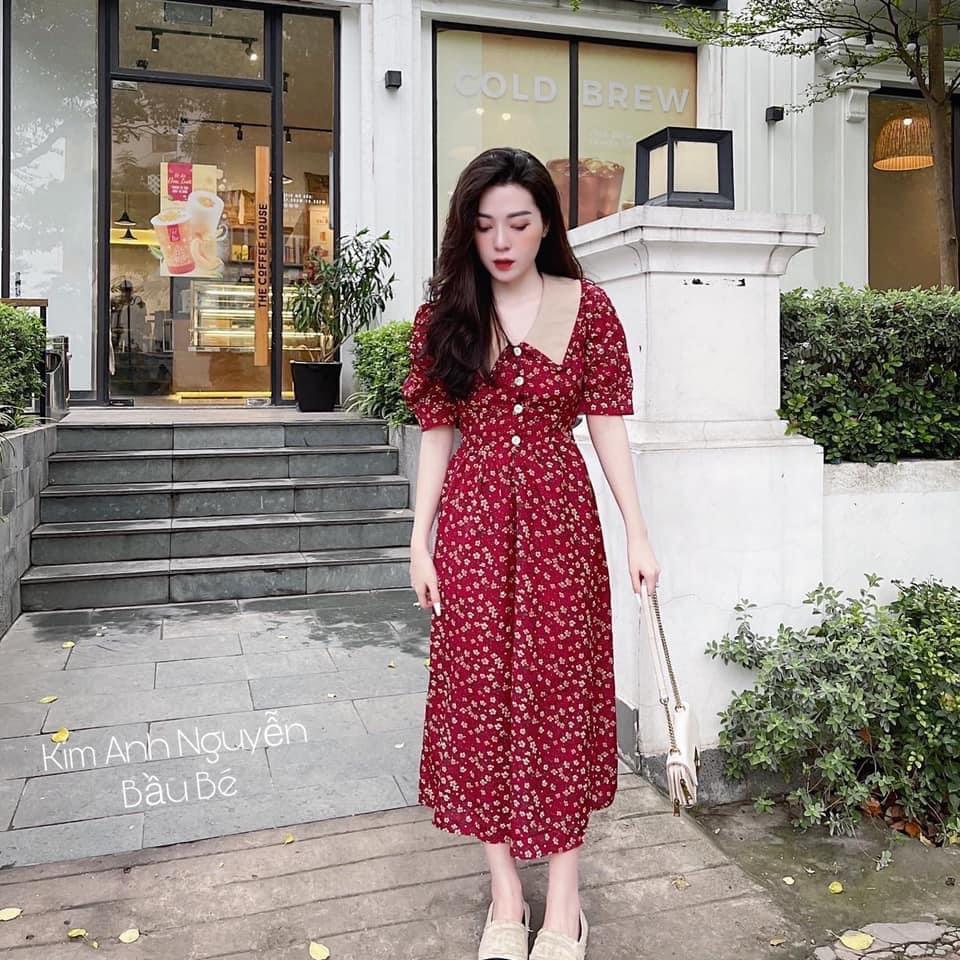 VÁY HOA NHÍ CỔ BẺ PHỐI CÚC GIỮA