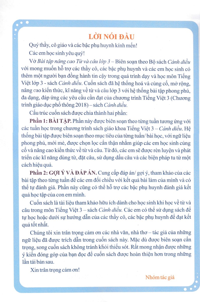 Vở Bài Tập Nâng Cao Từ Và Câu Lớp 3 (Bộ Sách Cánh Diều) - ND