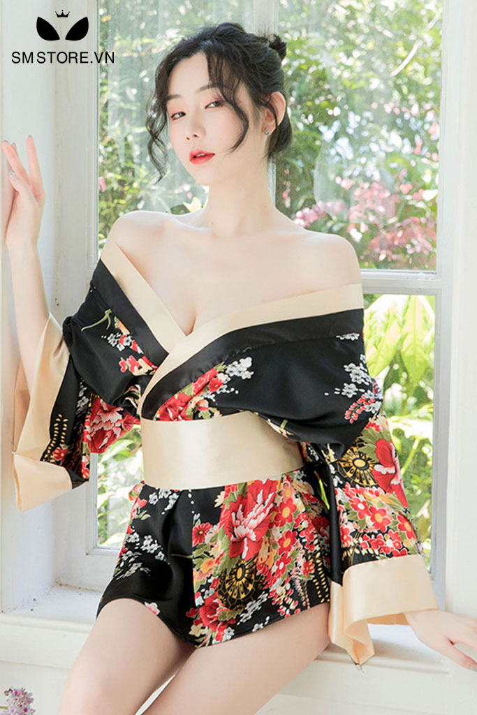 Set áo ngủ nữ kimono ngắn cùng quần lót lọt khe sexy gợi cảm - SMS023