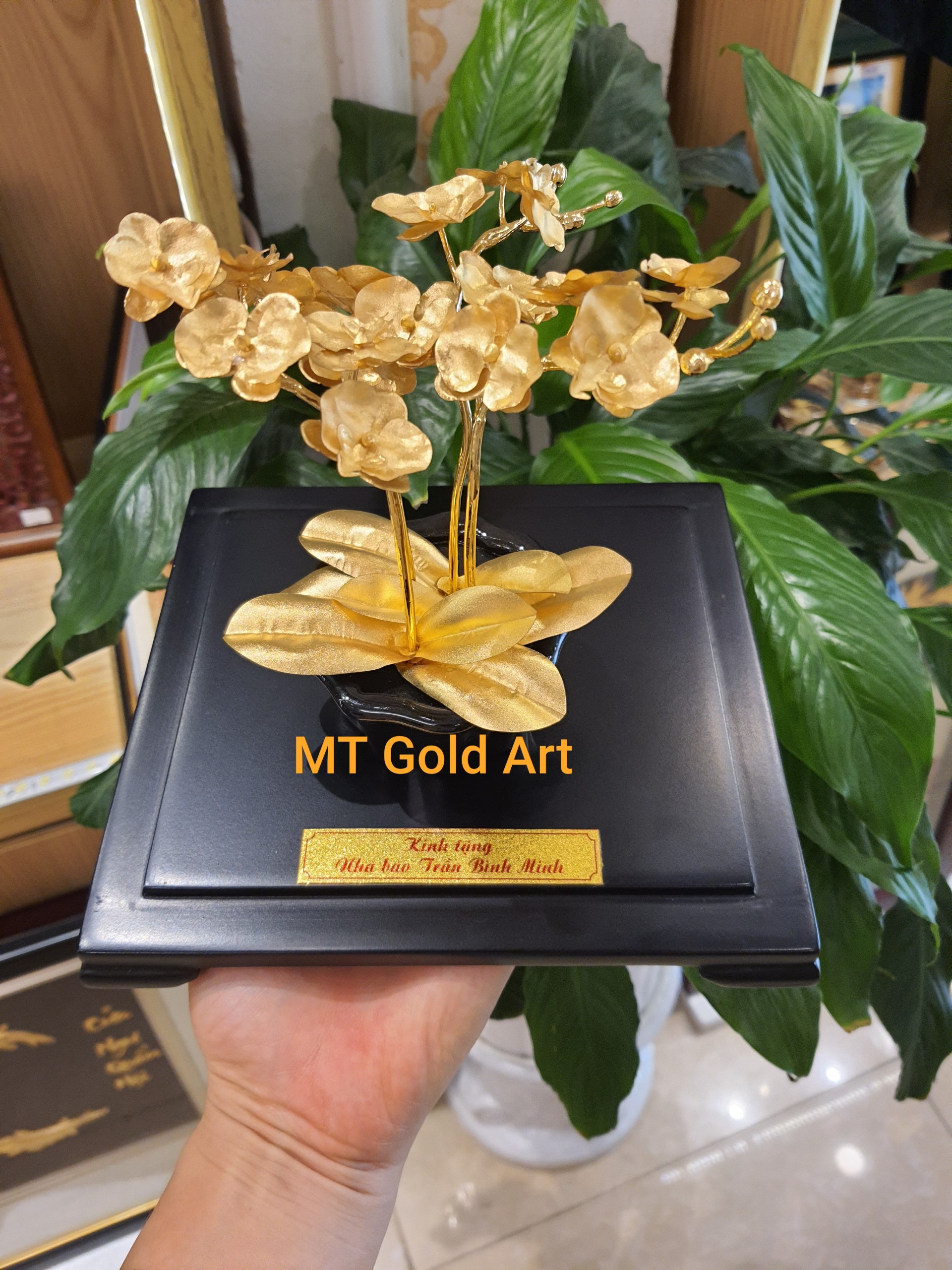 Chậu hoa lan hồ điệp dát vàng 24 (22x14x18cm) MT Gold Art- Hàng chính hãng, trang trí nhà cửa, phòng làm việc, quà tặng sếp, đối tác, khách hàng, tân gia, khai trương
