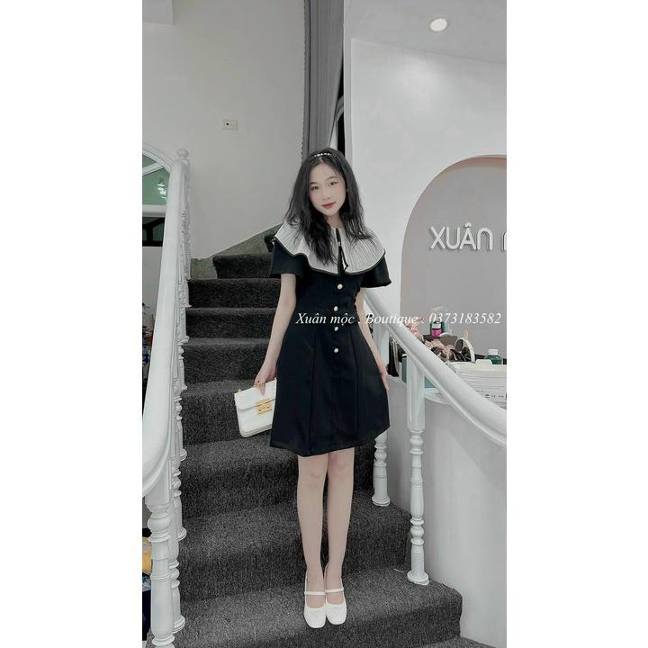 Đầm váy cổ tàu kate xinh xắn phối hàng nút cho nàng dạo phố, dự tiệc
