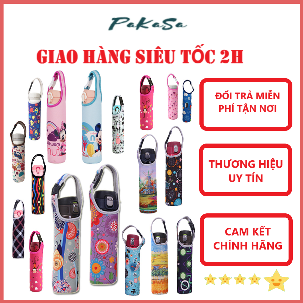 Túi Đựng Bình Nước Giữ Nhiệt Chống Va Đập Nhiều Cỡ PaKaSa - Hàng Chính Hãng ( Giao màu , họa tiết ngẫu nhiên)