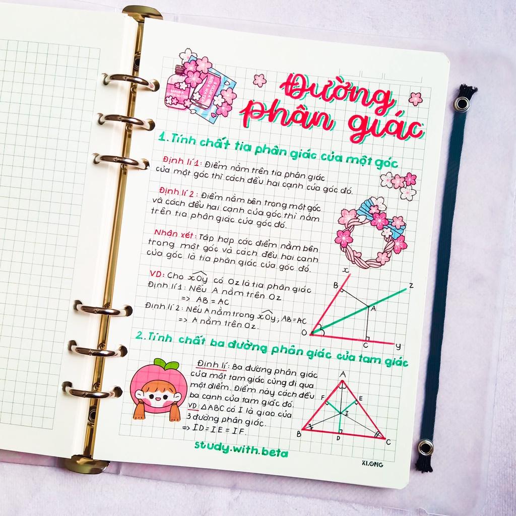 Sổ takenote toán 7, sổ tay ghi chép toán 7, sổ lò xo bìa trong Beta, sổ còng đóng Binder làm sổ planner bullet journal