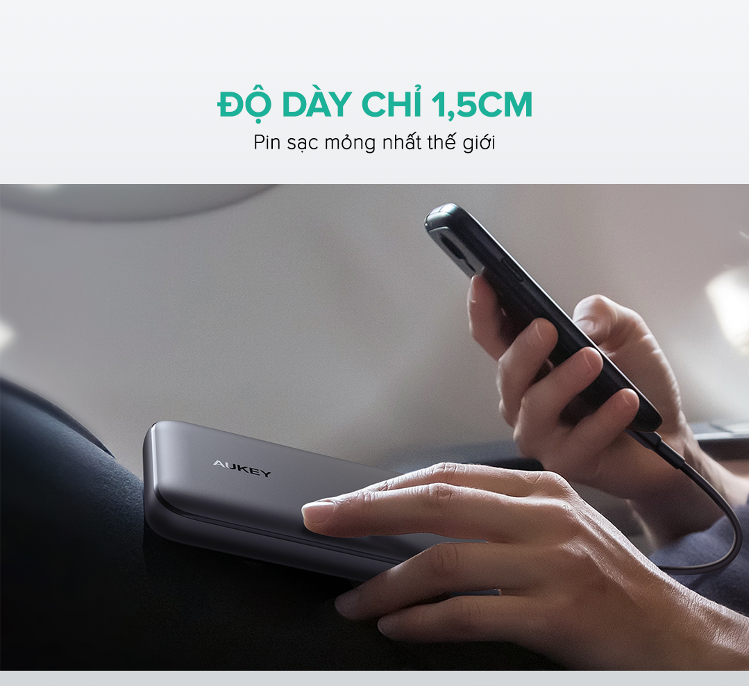 Hàng chính hãng - Pin sạc dự phòng Aukey 10.000 mAh PB-N73, 15W, Q.C 3.0 màu đen