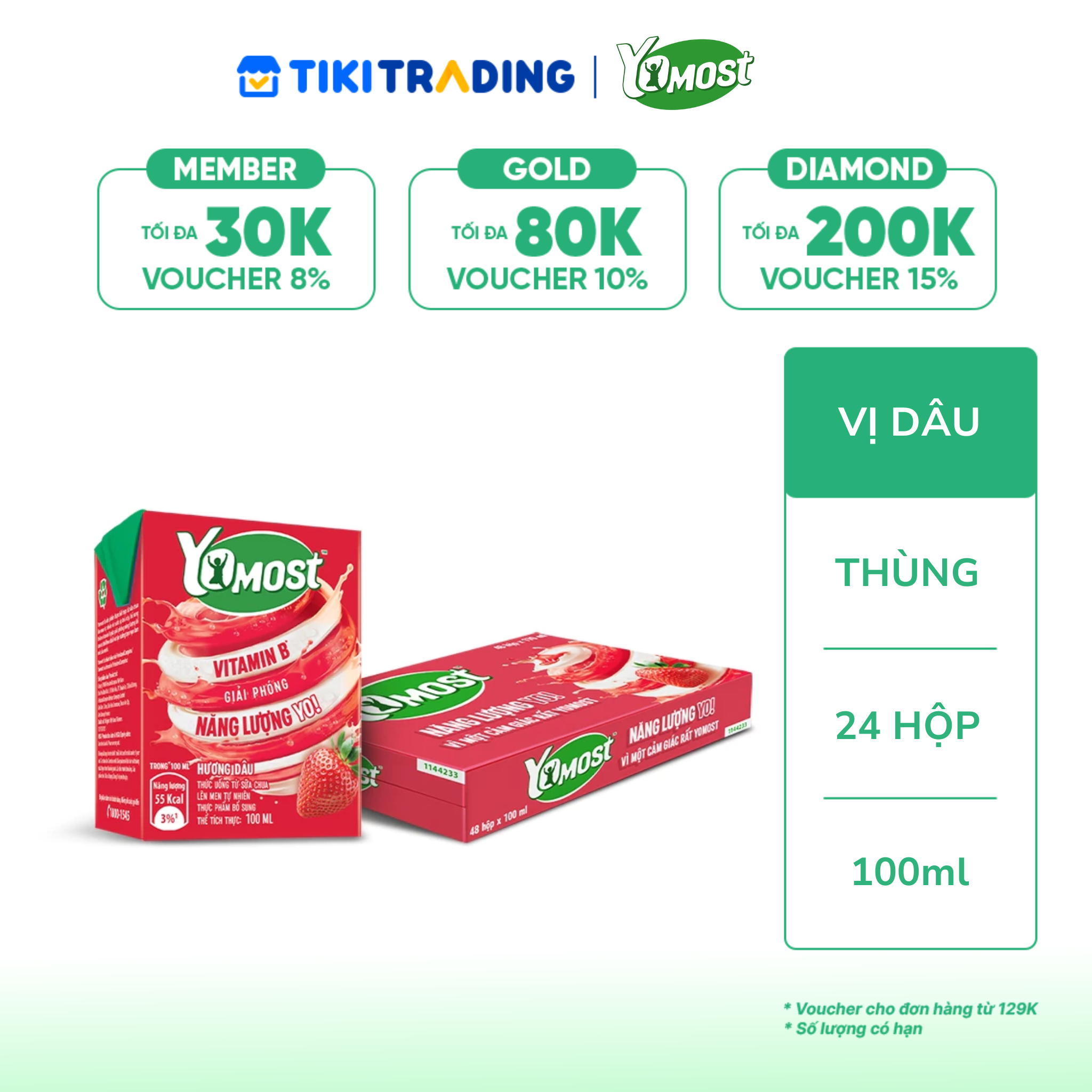 Thùng 48 Hộp Sữa chua uống Yomost vị dâu 100ml/hộp