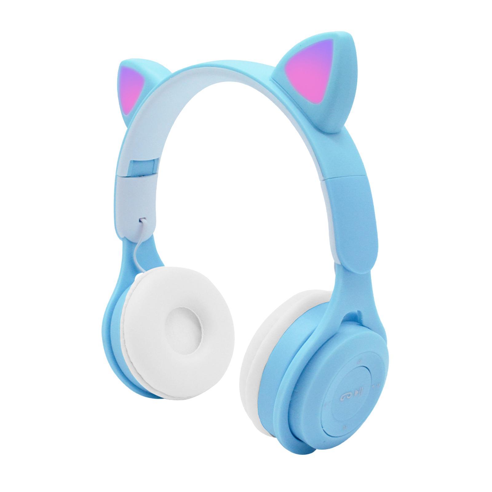 2 Sets Cat Ear LED Light Up Over-Ear Foldable Wireless Headphones with Microphone