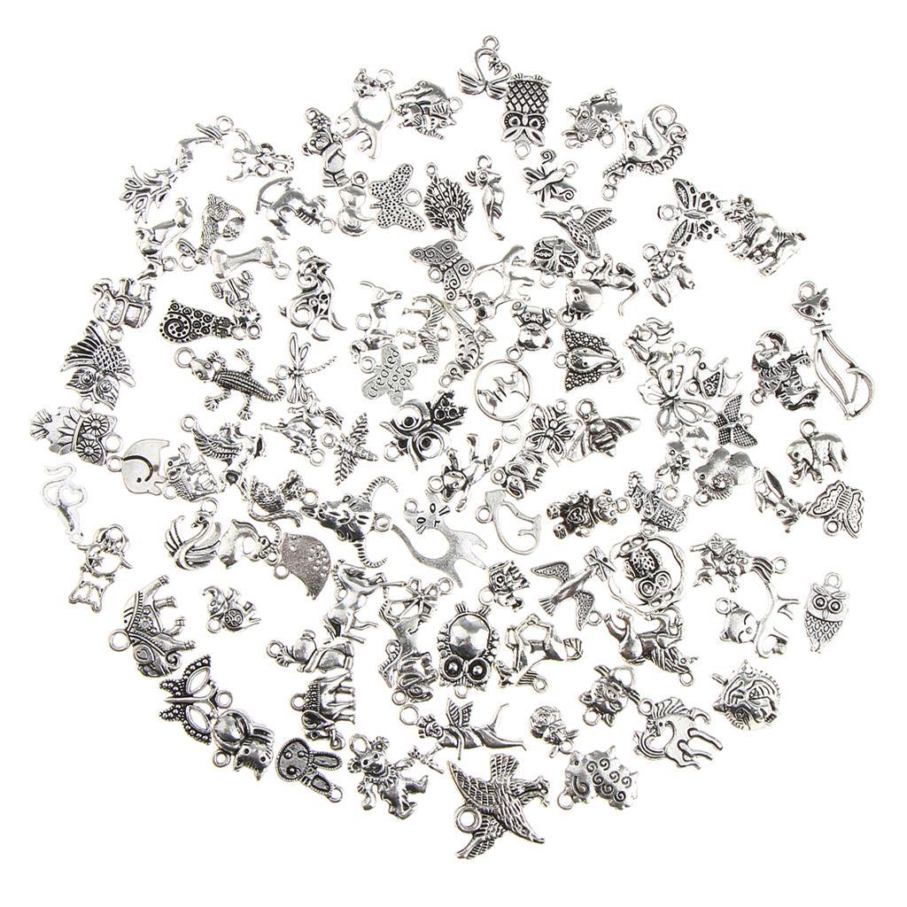 100 Piece Antique Silver Beads Pendant DIY Craft Making Finding Assorted Shape Handmade