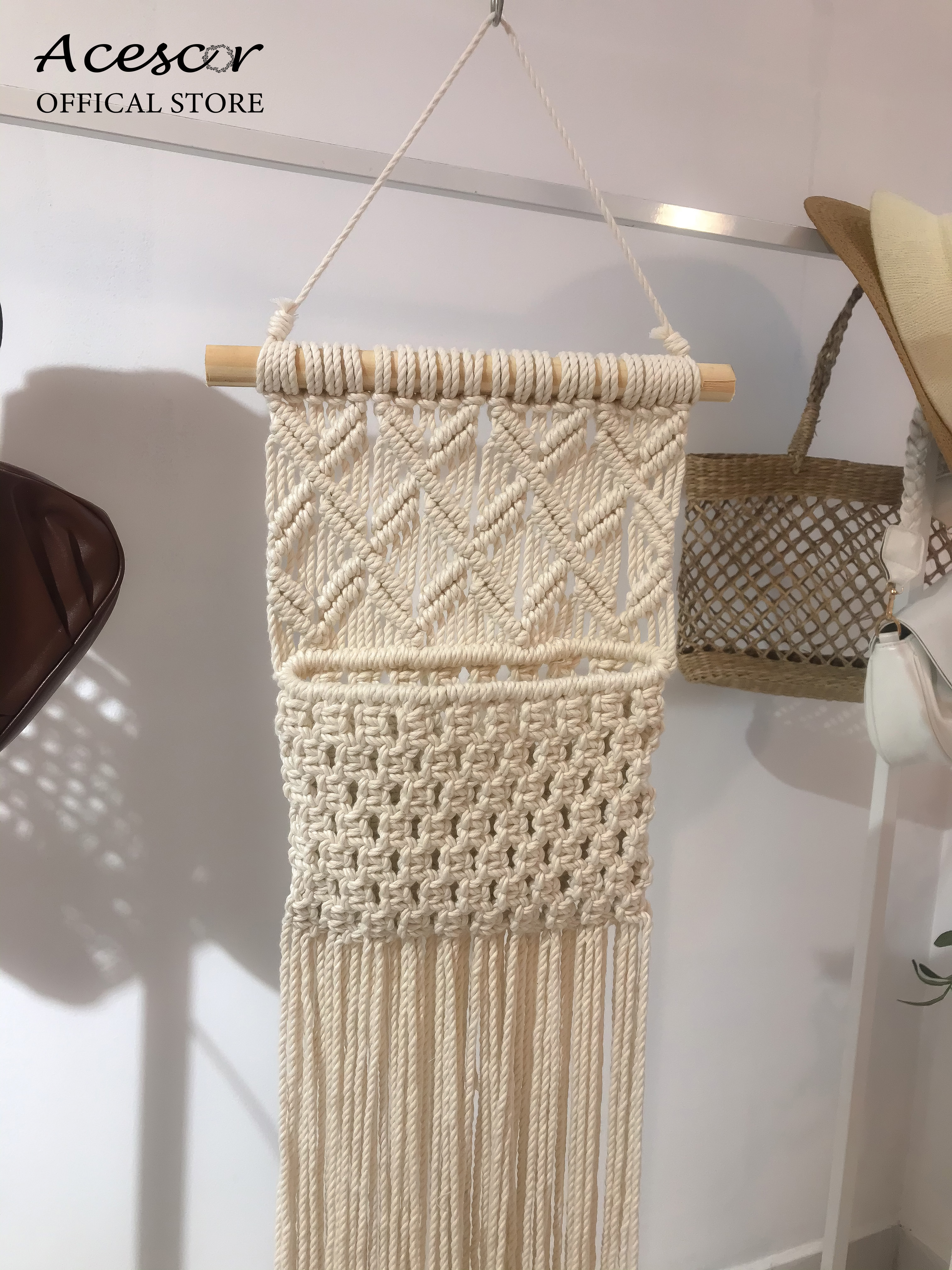 Túi Macrame treo tường tiện lợi GM01- Đựng đồ tiện dụng, lưu trữ đa năng, trang trí phòng khách, phòng ngủ, quà tặng sinh nhật, tân gia ( Trang trí nhà cửa)