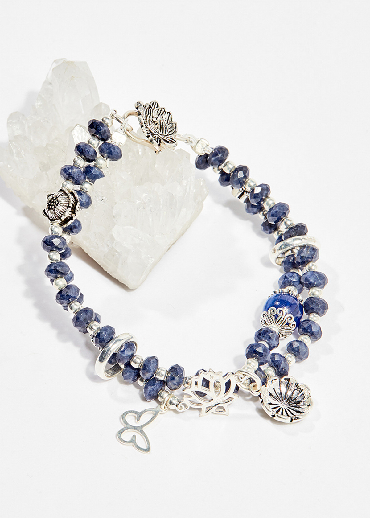 Vòng chuỗi hạt đeo tay 2 line đá saphire charm may mắn 5mm mệnh thủy , mộc - Ngọc Quý Gemstones