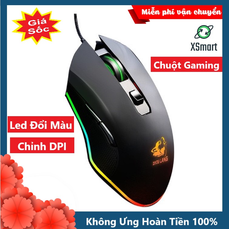 Chuột Máy Tính XSmart Free Wolf V1 LED RGB Chơi Game Tự Động Đổi Màu Cực Đẹp - Hàng Chính Hãng