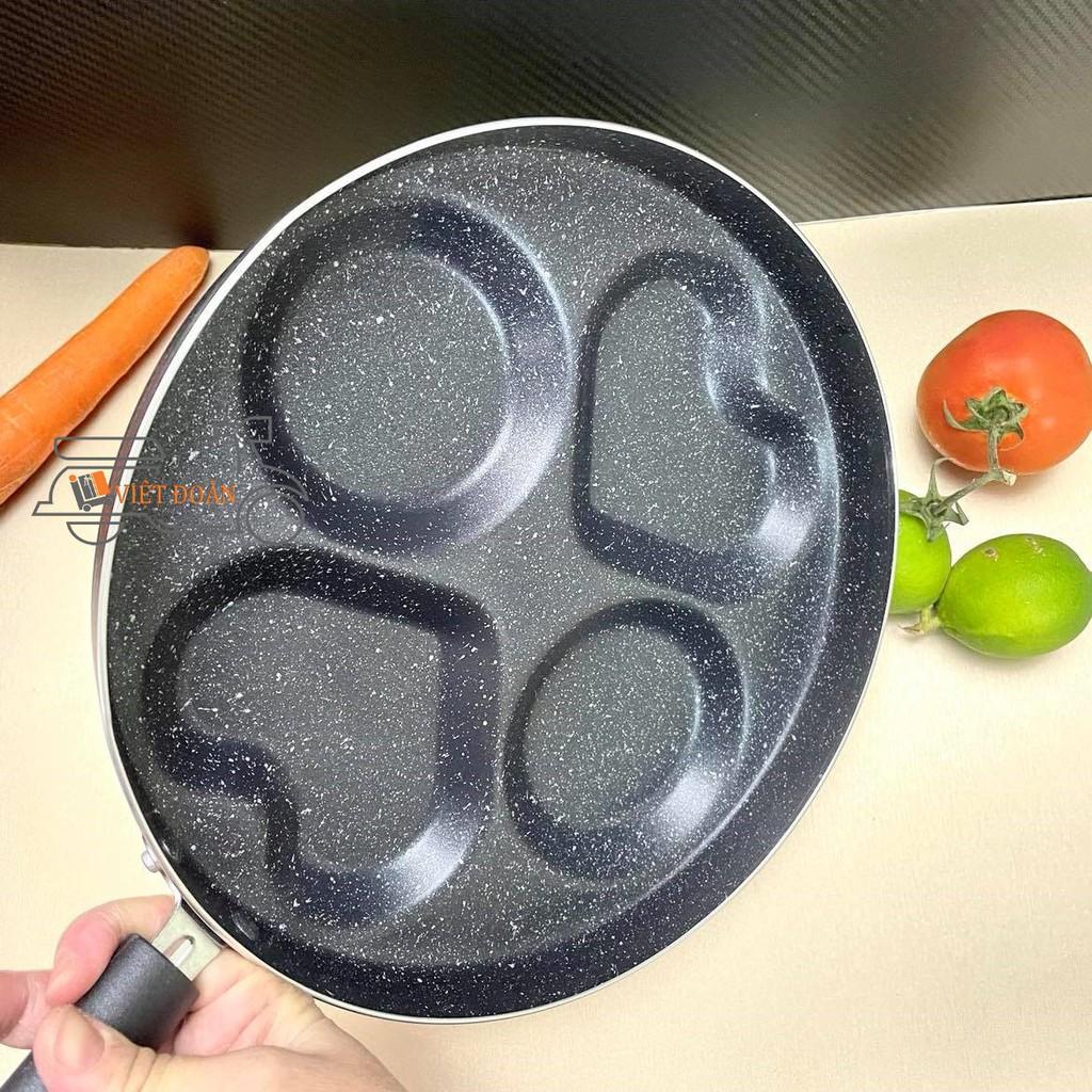 Chảo VÂN ĐÁ CHỐNG DÍNH cao cấp 25cm - Chiên Trứng, Làm Bánh Rán Đoremon, PanCake 4 Ngăn Tiện Dụng