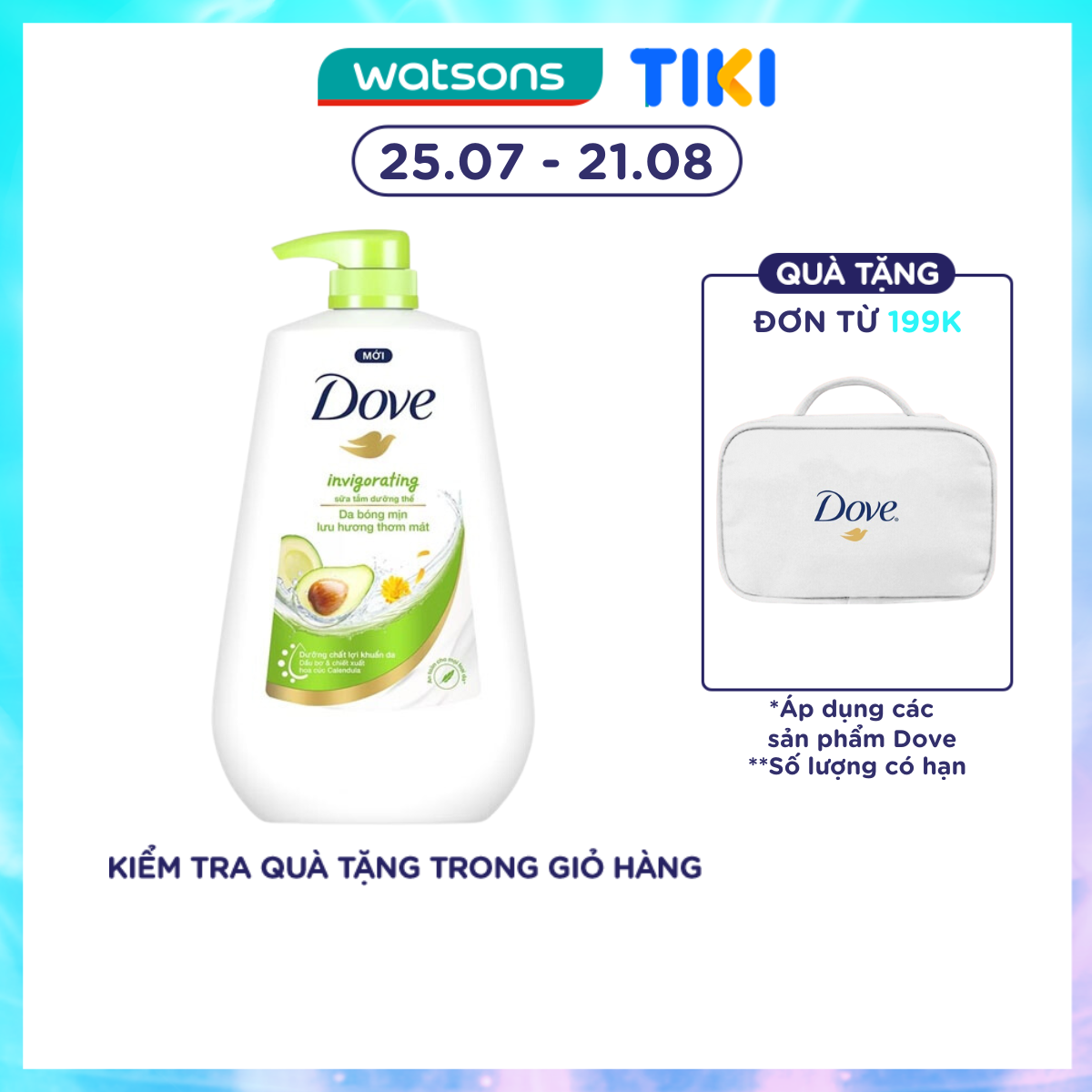 Sữa Tắm Dove Dưỡng Thể Invigorating Lưu Hương Thơm Mát Chiết Xuất Bơ &amp; Hoa Cúc 500g