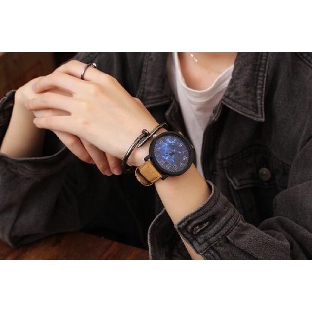 Đồng hồ unisex dây da nâu 4 màu phong cách thời trang thể thao