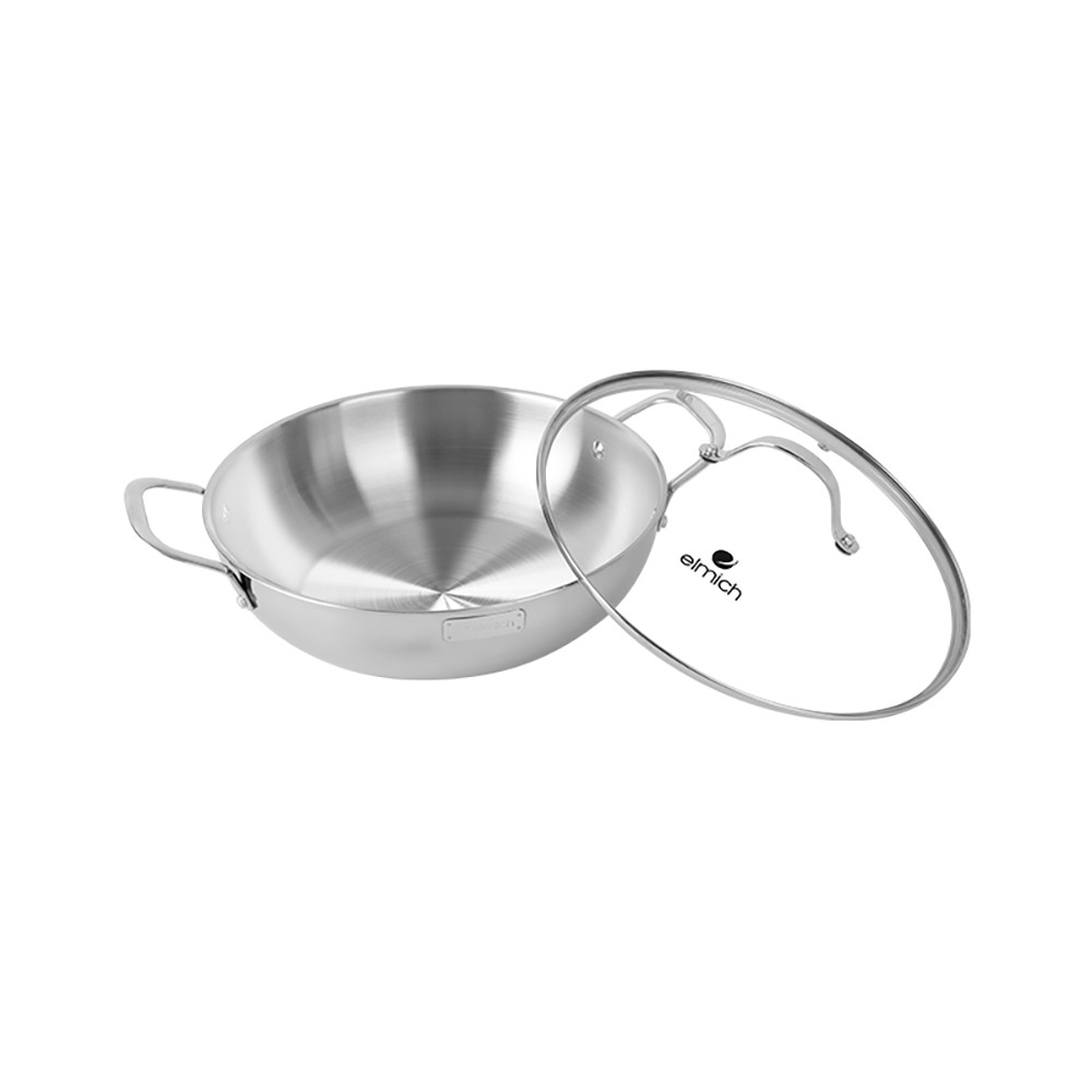 Chảo lẩu Inox 304 đáy liền 3 lớp vung kính Elmich Trimax - Hàng chính hãng