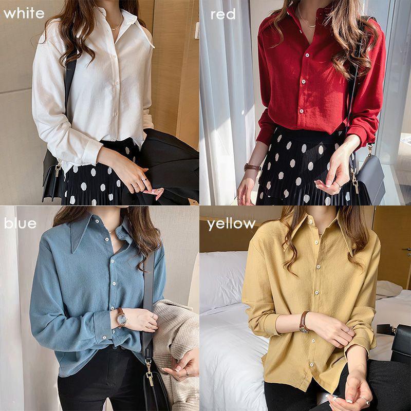 Áo sơ mi nữ tay dài màu trơn phong cách vintage