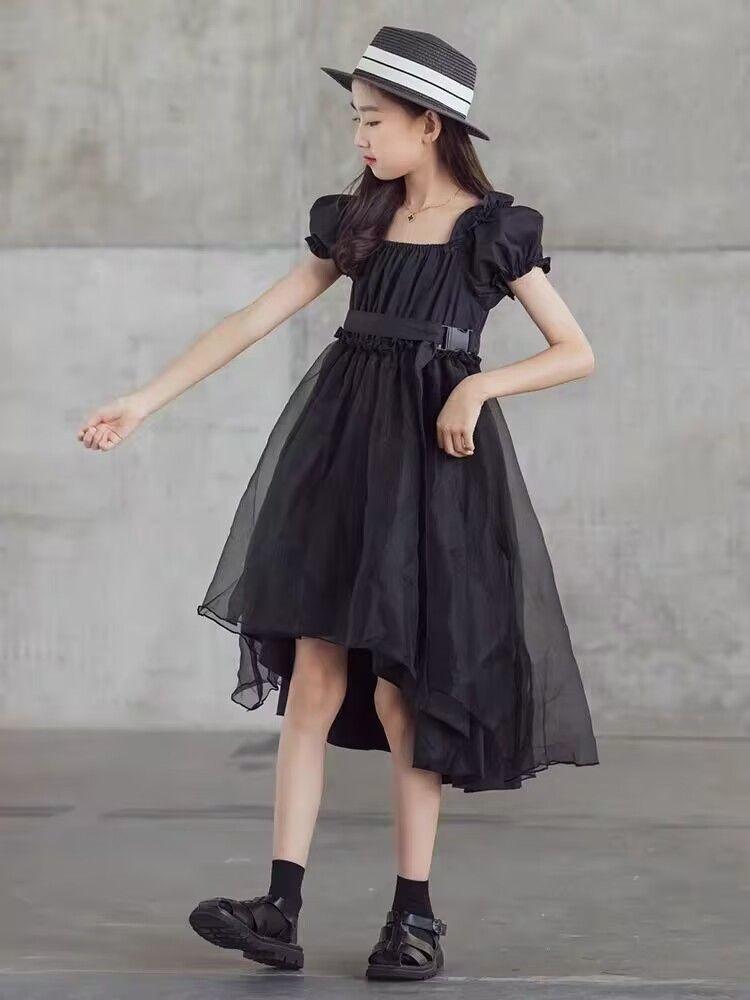 DONGSHOP HOT Cô gái công chúa váy 2021 mùa hè trẻ em màu đen retro khí chất tuxedo đầm đầm cổ tích đầm