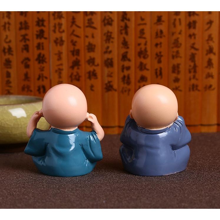 Bộ Tượng Chú Tiểu Hòa Thượng Tứ Không - Phật Phong Thủy Mini 4 Tư Thế, Trang Trí Xe Hơi, Để Bàn Làm Việc
