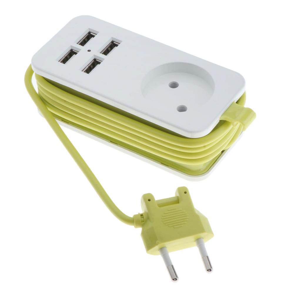 EU Plug Extension Socket Outlet Hub Travel Power Strip 5-Ports with 4 USB