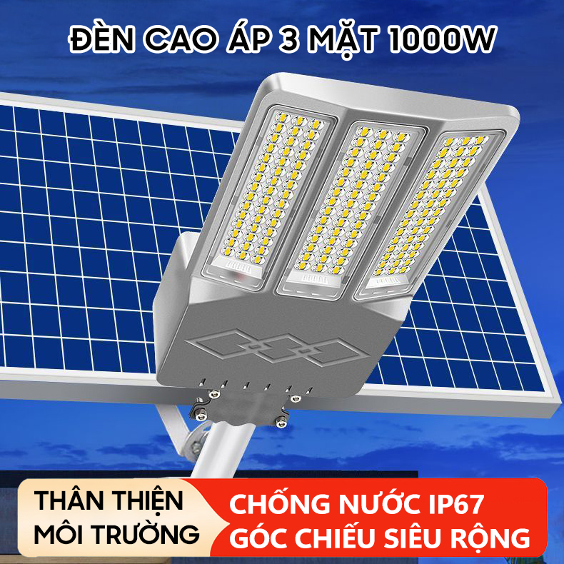 Đèn năng lượng mặt trời 1000w-cao áp 3 mặt, vật liệu cao cấp, bền đẹp,, góc chiếu sáng siêu rộng- K1545