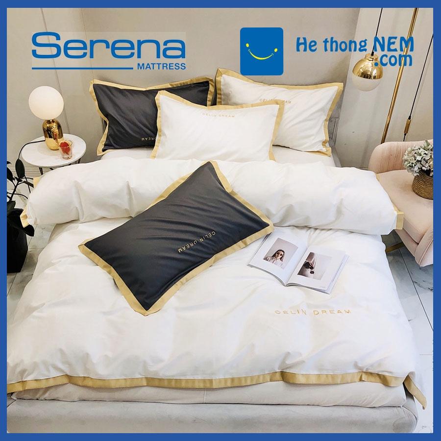 Bộ Chăn Ga Gối 5 Món Lụa Pháp SERENA Drap Giường Chăn Ga Gối Đệm Cao Cấp - Hệ Thống Nệm