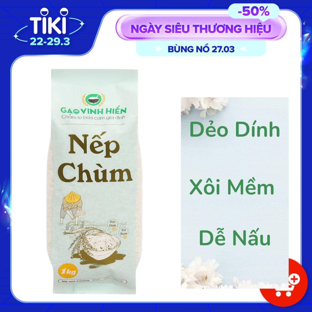 Gạo Nếp Chùm Vinh Hiển túi 1Kg - Nếp Sạch 3 Không - Gạo nếp dẻo, thơm xôi mới thuộc thương hiệu Gạo Vinh Hiển