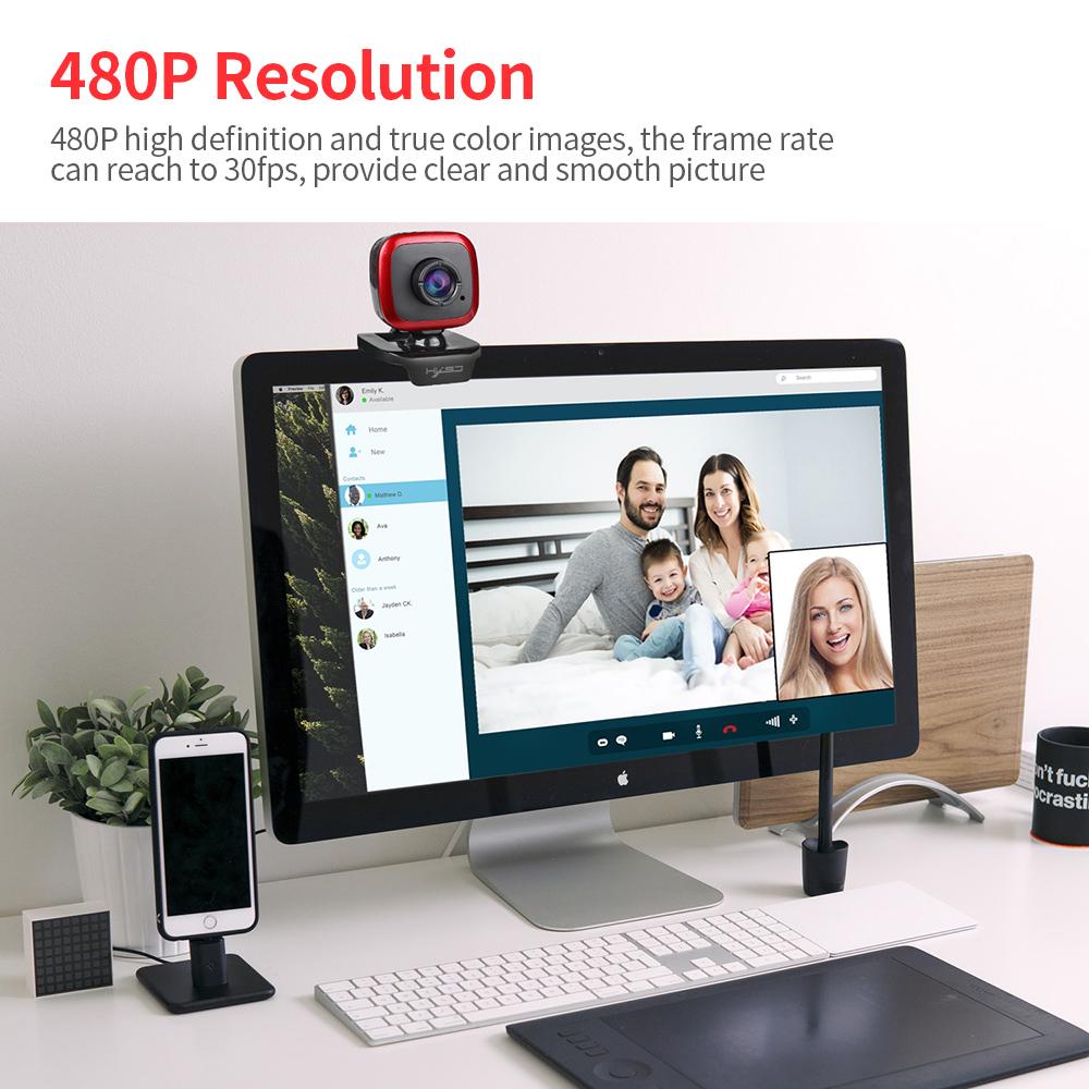 HXSJ A849 USB Web Camera 480P Computer Camera Manual Focus Webcam with Sound-absorbing Microphone for PC Laptop