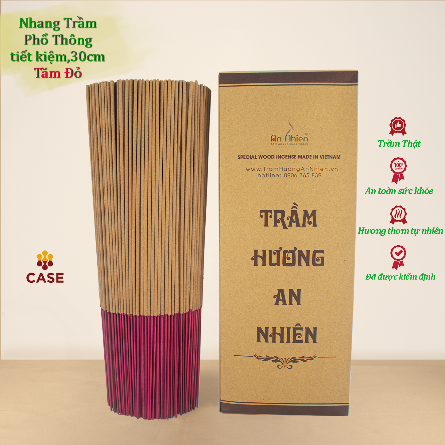 Nhang Trầm Hương An Nhiên Phổ Thông Hộp Lớn Tiết Kiệm, Hương, Nhang Thờ Cúng Sạch Thơm An Toàn, PT825 Dài 30cm, 825 Que