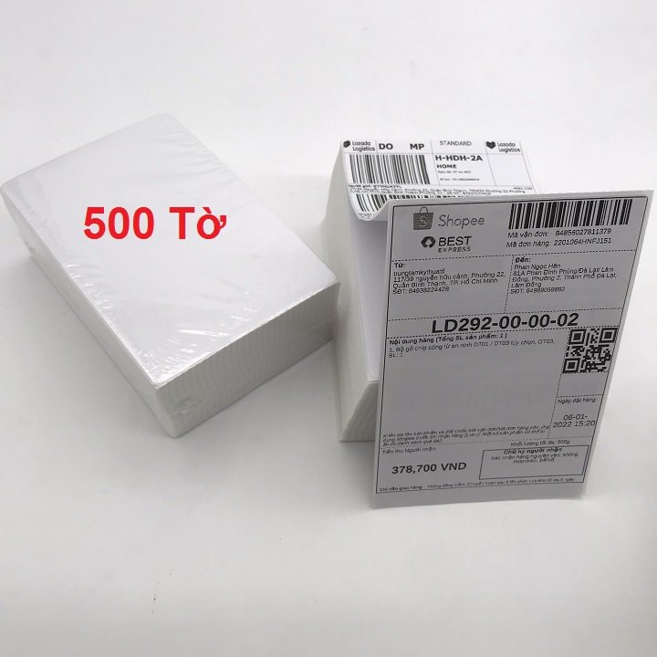 Giấy In Nhiệt, Đơn Hàng TMĐT, Bill Hóa Đơn, Mã Vạch, A6 100x150mm Tệp 500 Tem