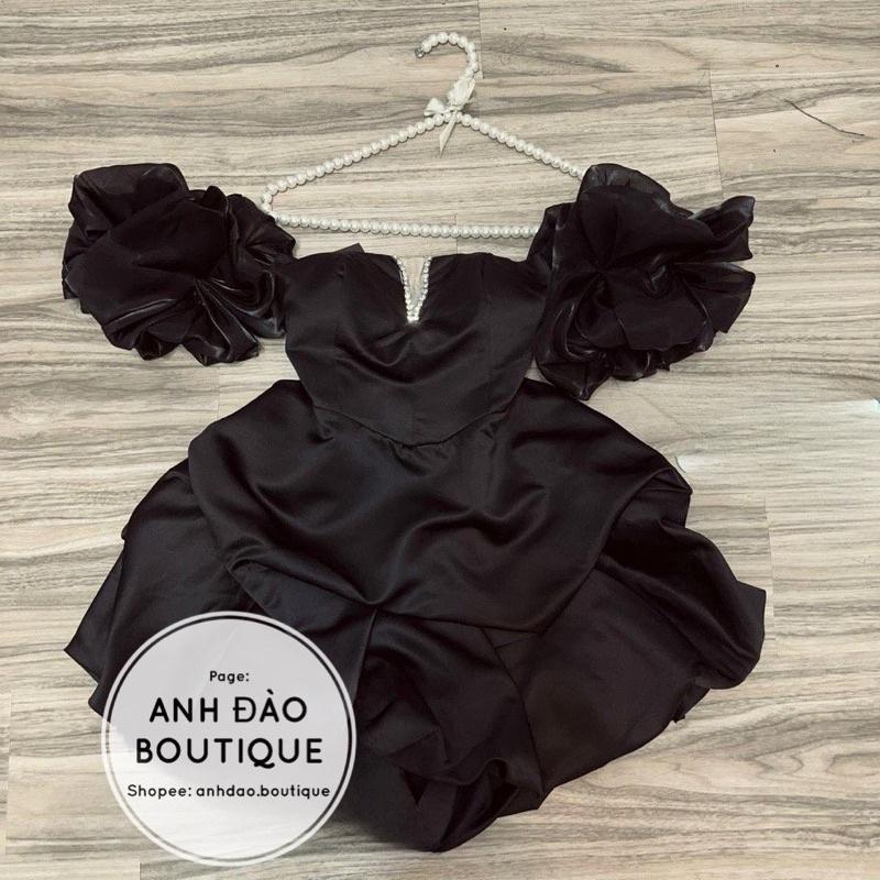 Váy nữ trễ vai xẻ lưới ngực viền đá xoè phồng dự tiệc chất tafta full màu V329 fullsize AĐ BOUTIQUE