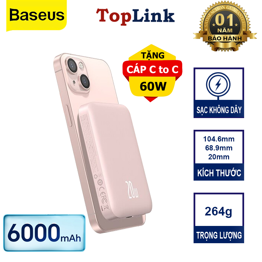 Pin Sạc Dự Phòng Không Dây Từ Tính Baseus Magnetic Sạc Dây 20W Không Dây 15w Cho 12 13 14 - Hàng Chính Hãng