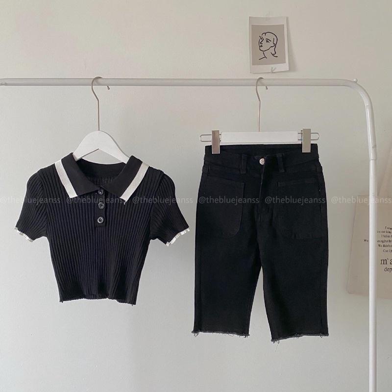 Áo crop top có cổ Len Tăm