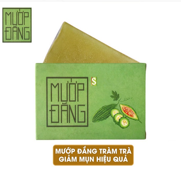 Xà bông Sinh Dược Mướp đắng, xà bông cục handmade 100gr, mẫu bao bì vẽ mộc, mùi tràm nhẹ, làm sạch diệt khuẩn hiệu quả, Mướp đắng theo YHCT có tính mát cho da