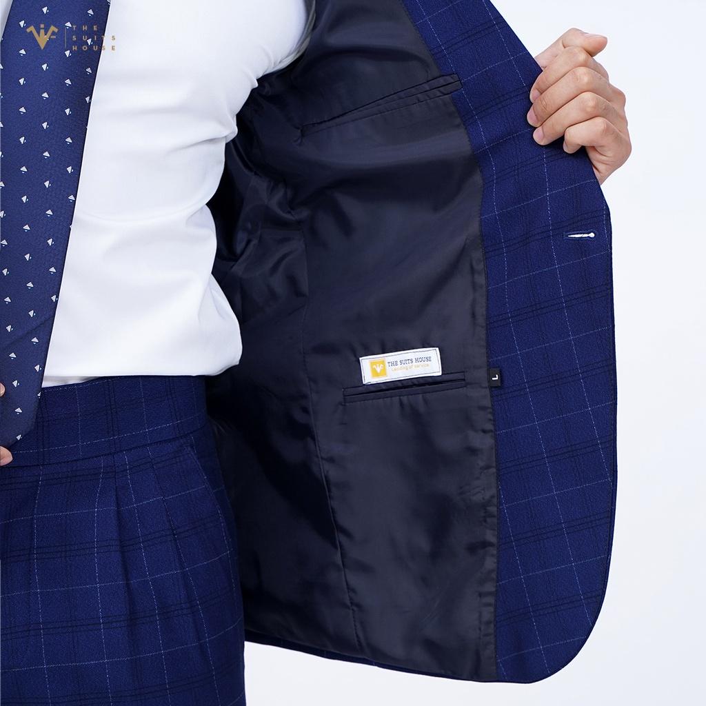 Bộ vest nam xanh đậm kẻ ô 1 khuy 2 túi, suits sartorial The Suits House