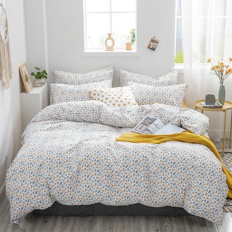 Set Chăn Ga Gối Cotton Living Hàng Nhập khẩu Cao Cấp 4 Món Hoa Vintage Nhí Phong Cách Mới