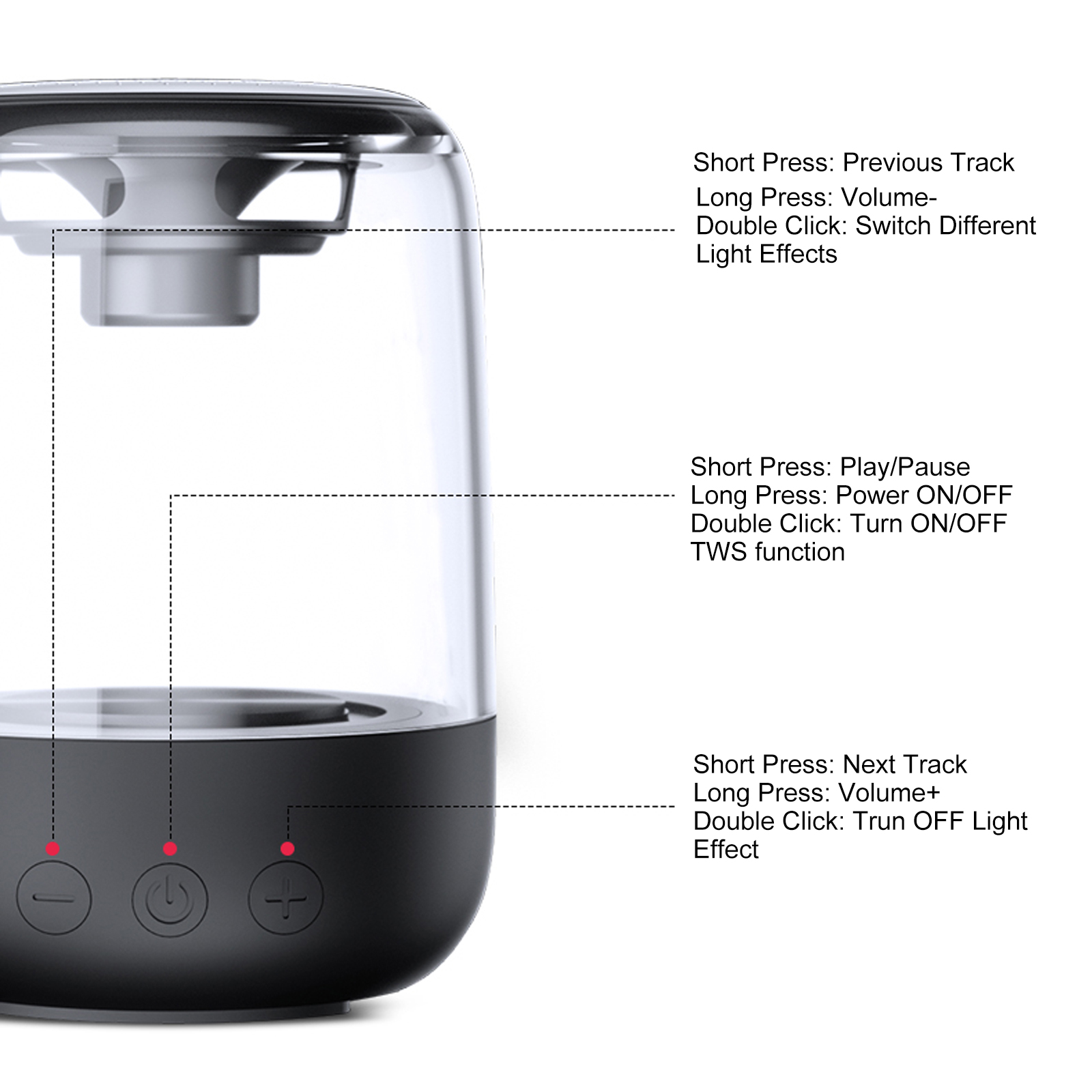 Loa Kết Nối TWS Thẻ TF C7 Mini Không Dây Bluetooth 5.0 Với Đèn LED Trong Suốt