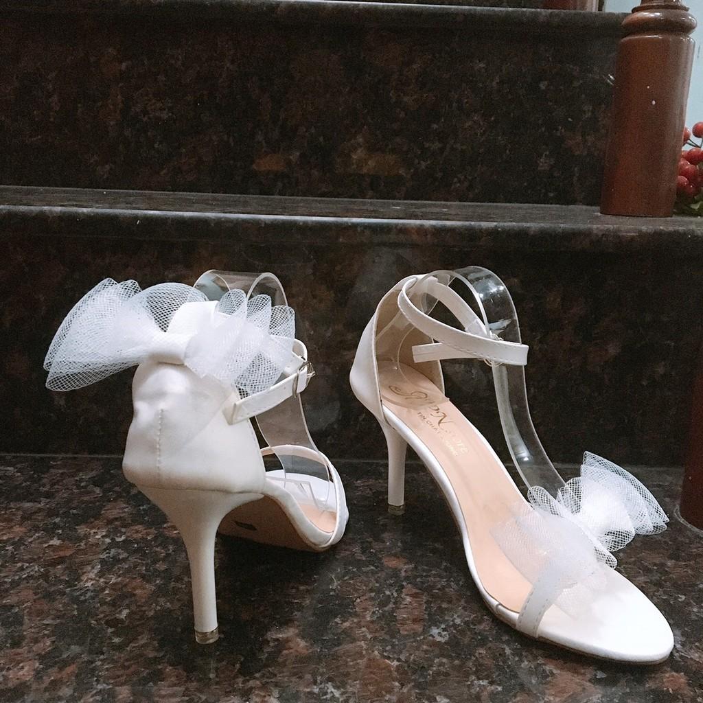 Hàng y hình Giày Cao Gót Nữ Nhọn 9cm Phối Nơ Sành Điệu T&T