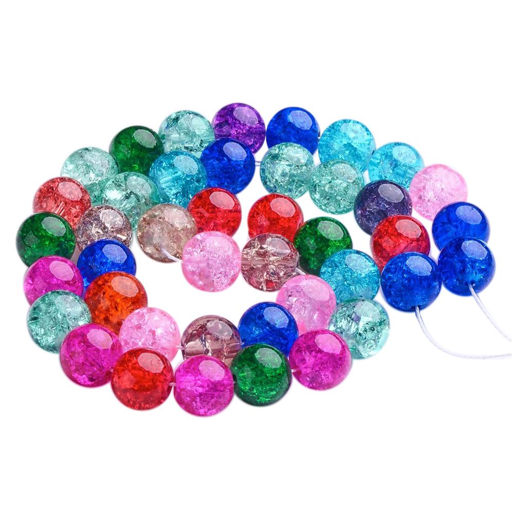 42 Pieces 10mm Glass Crackling Glass Beads Crystal Glass Beads Set Acrylic Beads for Threading Craft Beads