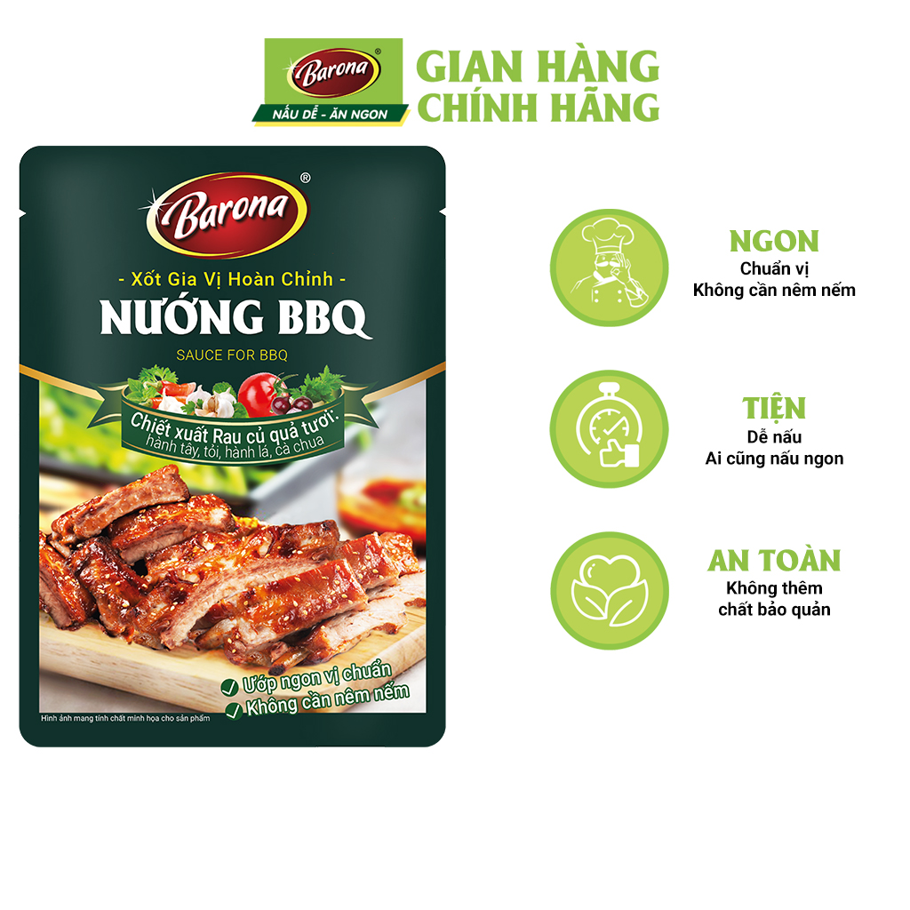 Combo 1 hộp Gia Vị Nướng BBQ Barona 80g ướp ngon chuẩn vị không cần nêm nếm