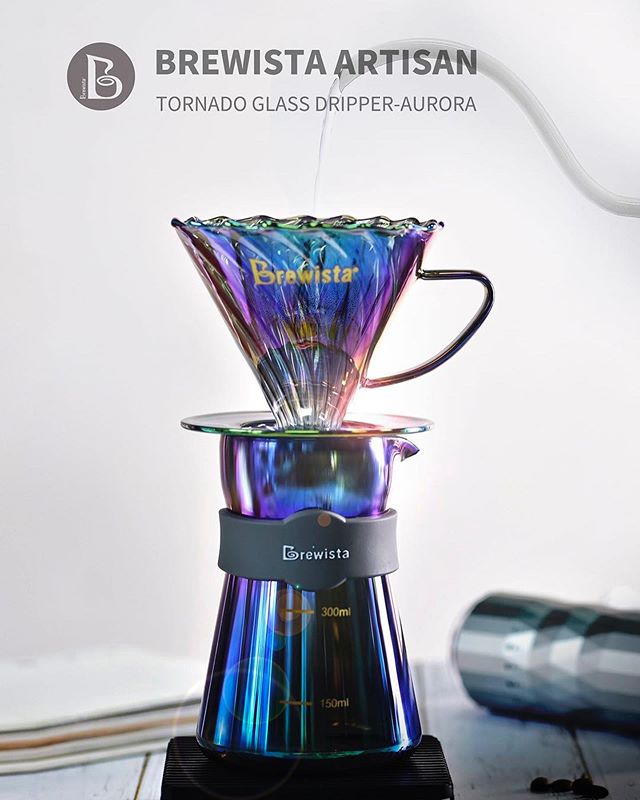 Bộ phễu V60 pha cà phê pour over thủy tinh Brewista Tornado Dripper &amp; Server - Màu cực quang