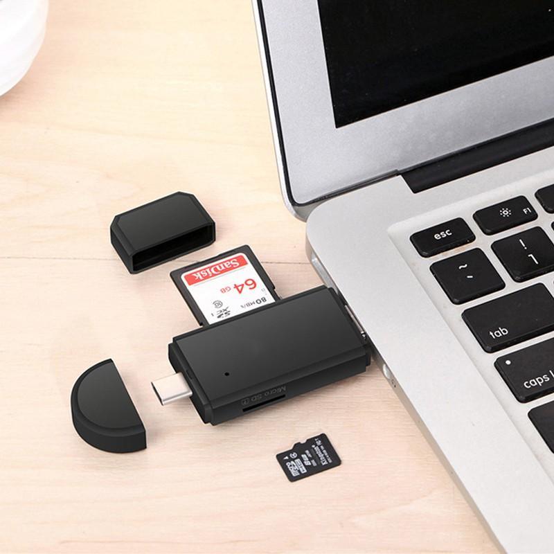 Đầu đọc thẻ nhớ tốc độ cao hai cổng USB/Micro USB/ type C 3 trong 1 tiện lợi