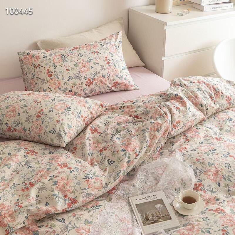 Set Cotton Living 100%cotton Hàng Nhập Khẩu Cao Cấp 4 Món Hoa Hồng Xanh Vintage