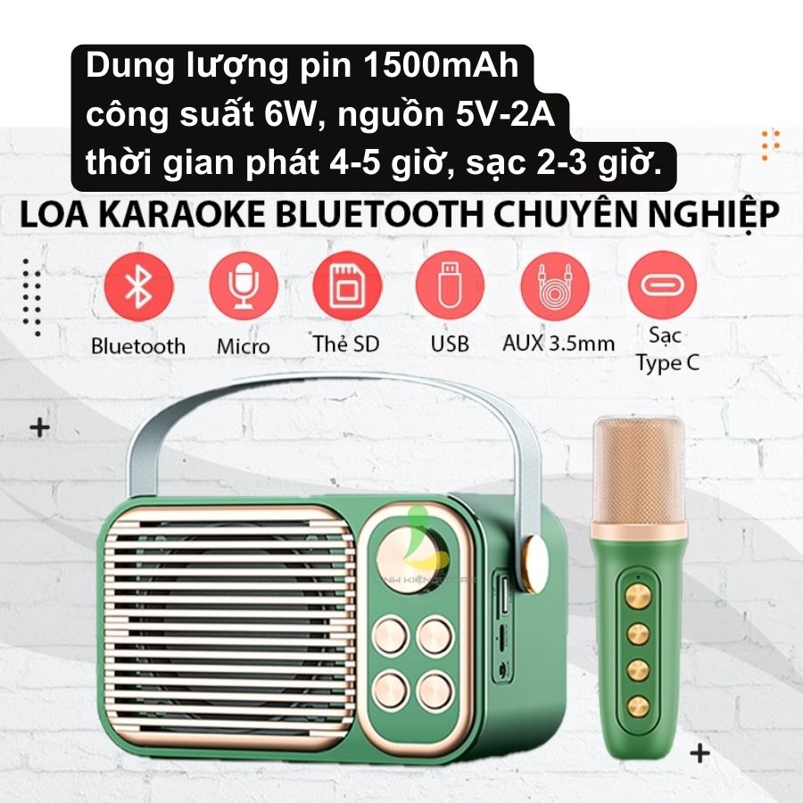 Loa Bluetooth Karaoke Su-Yosd YS104 - Loa xách tay mini chất liệu nhựa cao cấp, công suất 6W và micro không dây - Hàng nhập khẩu