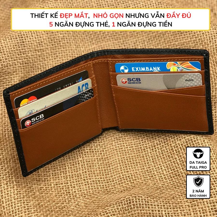 Ví mini nam bóp da bò thật cao cấp LIDAN, sọc Y dáng gập nhỏ gọn nhiều ngăn đựng tiền đựng thẻ LD2
