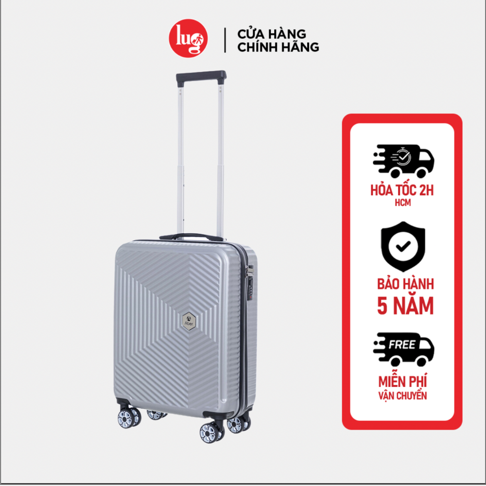 Vali Kéo Du Lịch Lug Thương Hiệu Aber Ab1195 Size 20, Nhựa Abs Hạn Chế Trầy Xước, Khóa Số Bảo Mật An Toàn - Silver - 20Inch