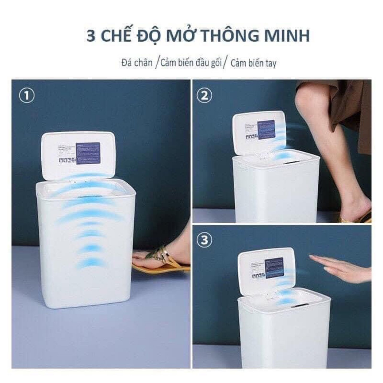 Thùng Rác Cảm Biến Thông Minh 14L Với 3 Chế Độ Mở Nắp Tự Động, Sử Dụng Nguồn Sạc, Nút Ấn Cảm Ứng