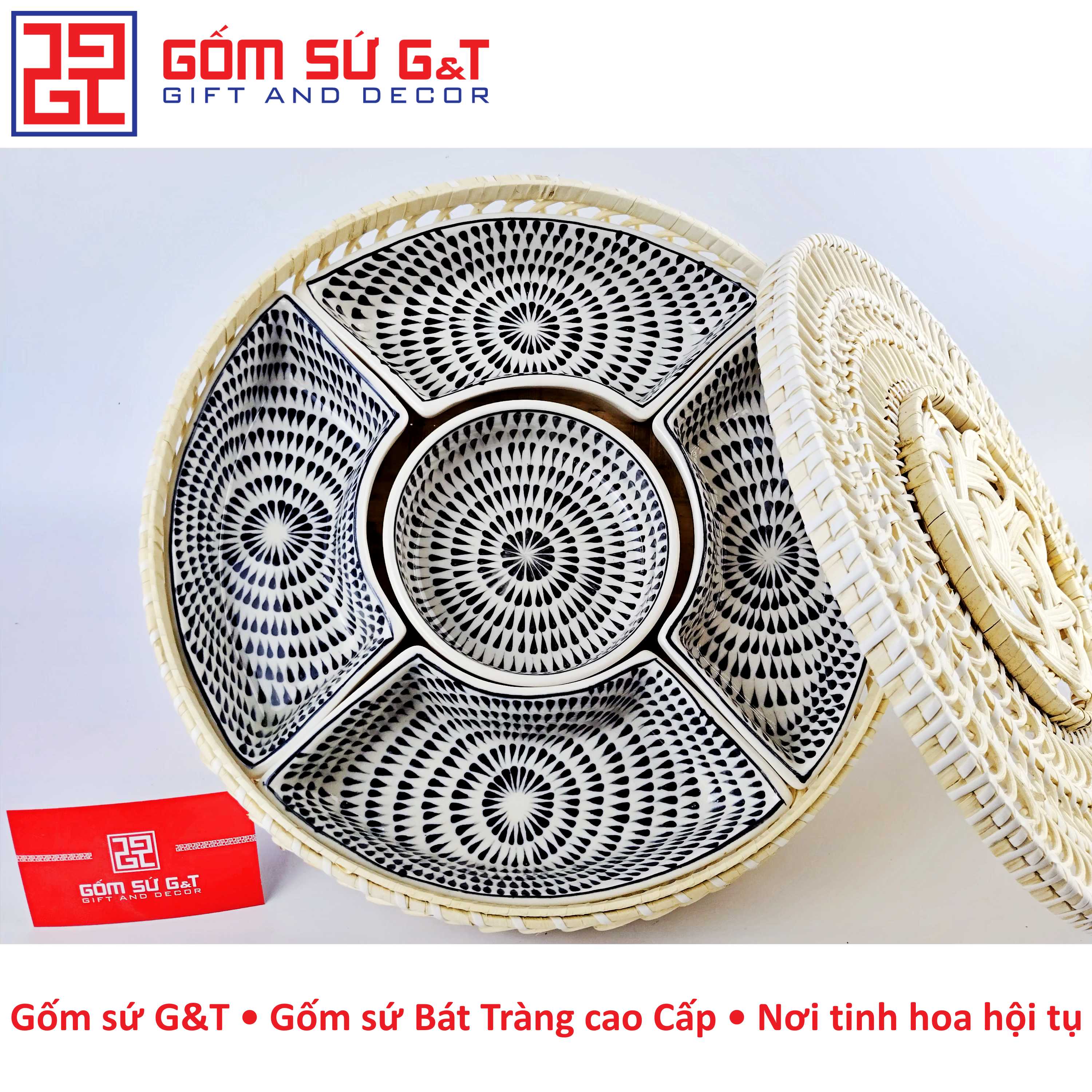 Khay mứt tết vẽ hạt mưa Gốm Sứ G&T